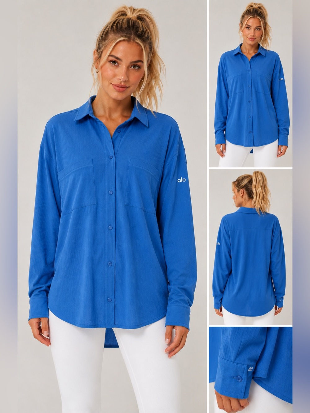 Alo Yoga Dreamscape Button Down Long Sleeve Shirt Oversized Athleisure Medium